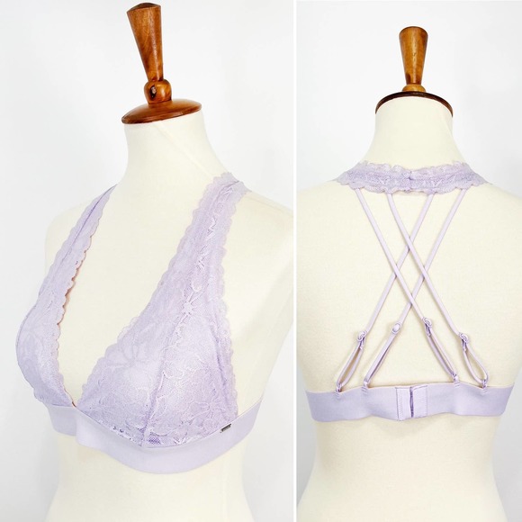 PINK victorias secret lavender purple strappy bralette size large - Picture 1 of 8